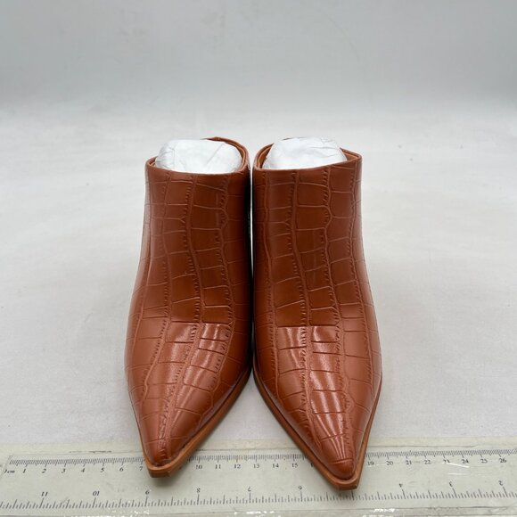 FOWT Crocodile Brown Pointed Toe Slip On Mules Stacked Block High Heel Sandal - Picture 3 of 8